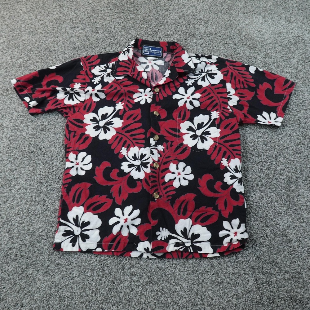 VTG Hawaiian Shirt Mens S Black Red Floral Aloha Short Sleeve Button Up 90s Y2K